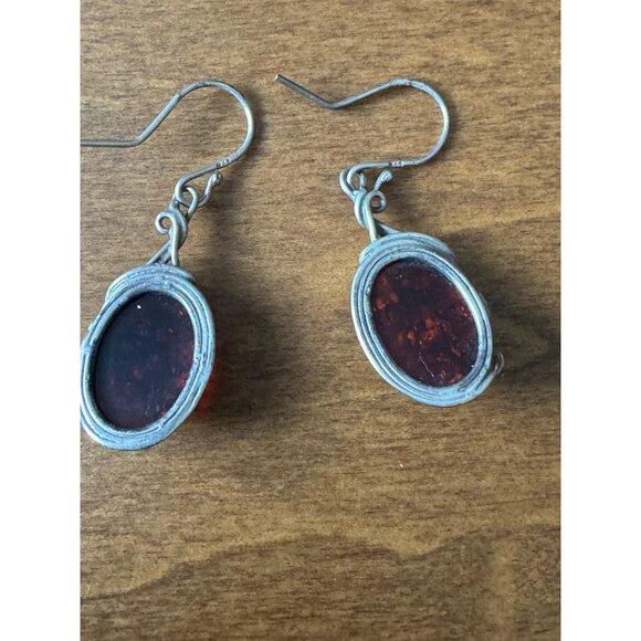 Elegant Vintage Amber & Sterling Silver Earrings Dangle Hook - Picture 2 of 5